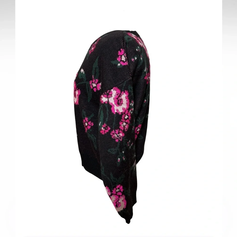 Maeve by Anthropologie Black with Pink Floral Knit Sweater-Size M